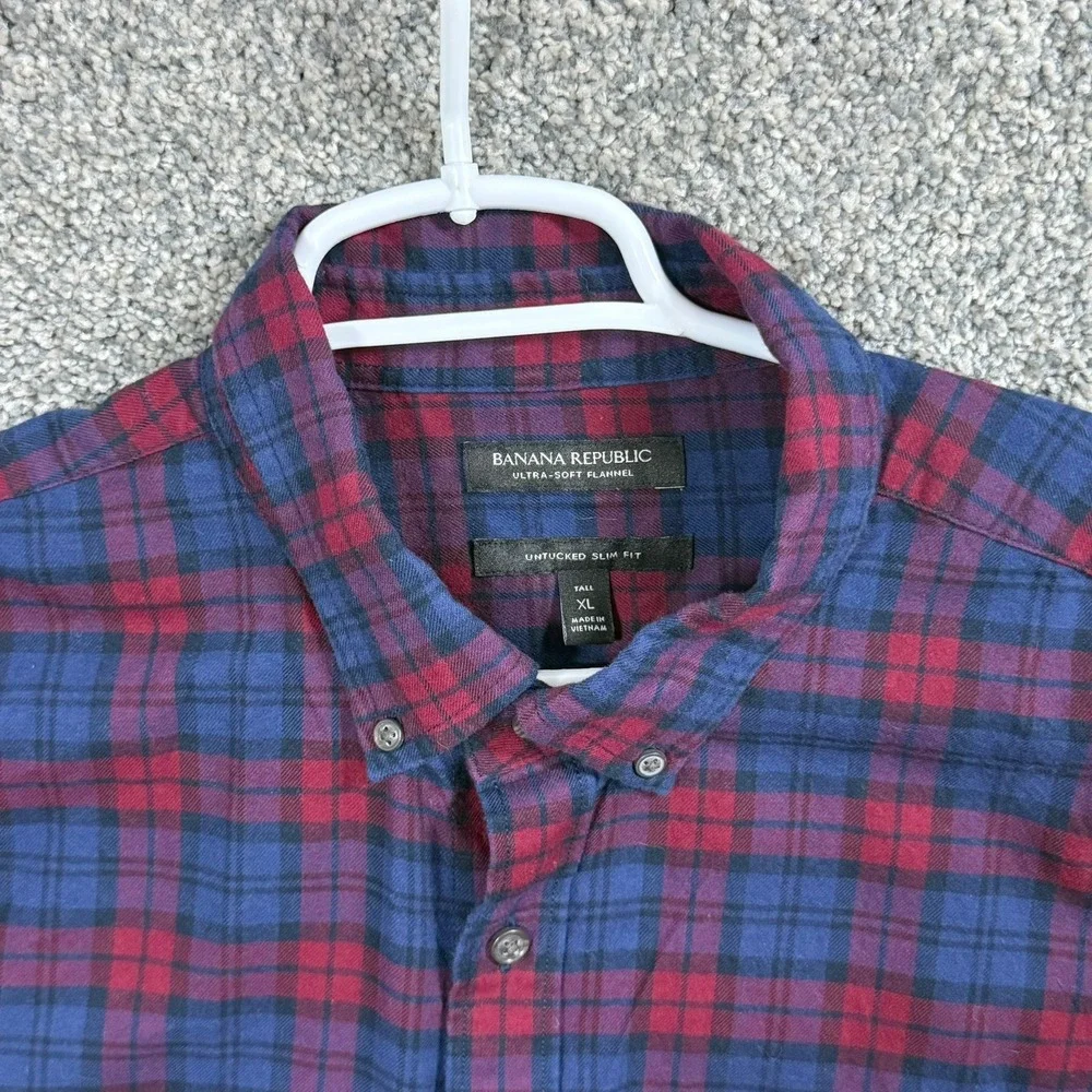 Banana Republic Mens XL Tall Untucked Slim Fit Ultra-Soft Flannel Plaid Shirt